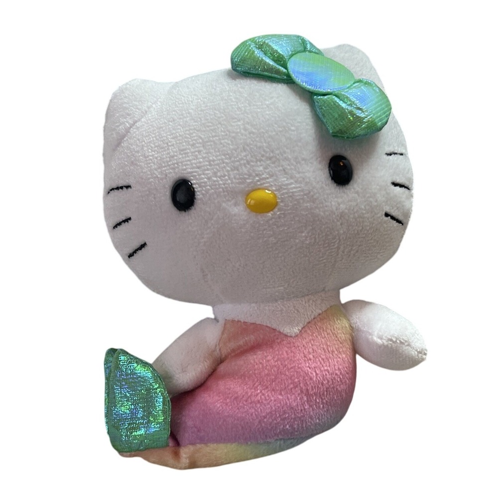 Hello Kitty Mermaid Plush Pastel Rainbow Dress Iridescent Green Bow